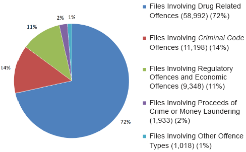 This pie chart provides a further breakdown of files by offence types